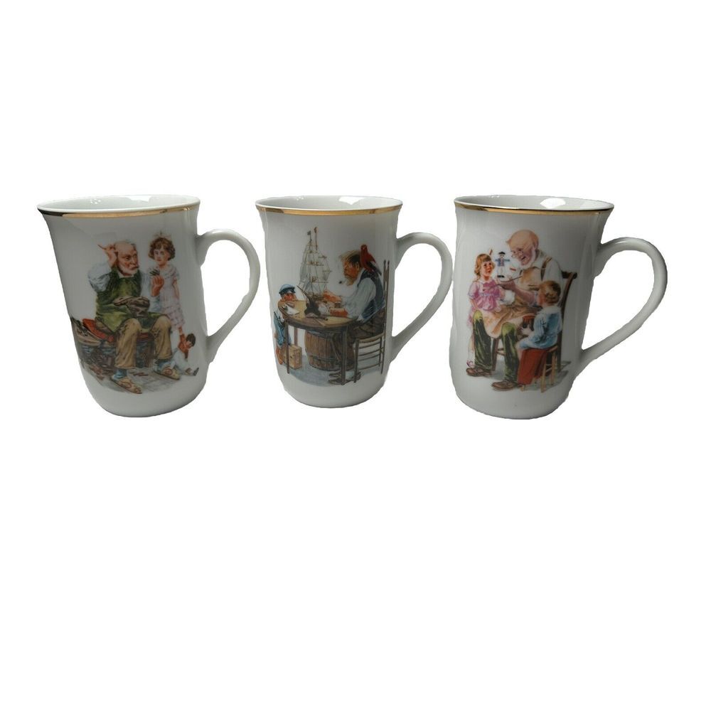 Norman Rockwell‎ Museum Vintage Coffee/Tea Mug Cups Set 3 Mugs